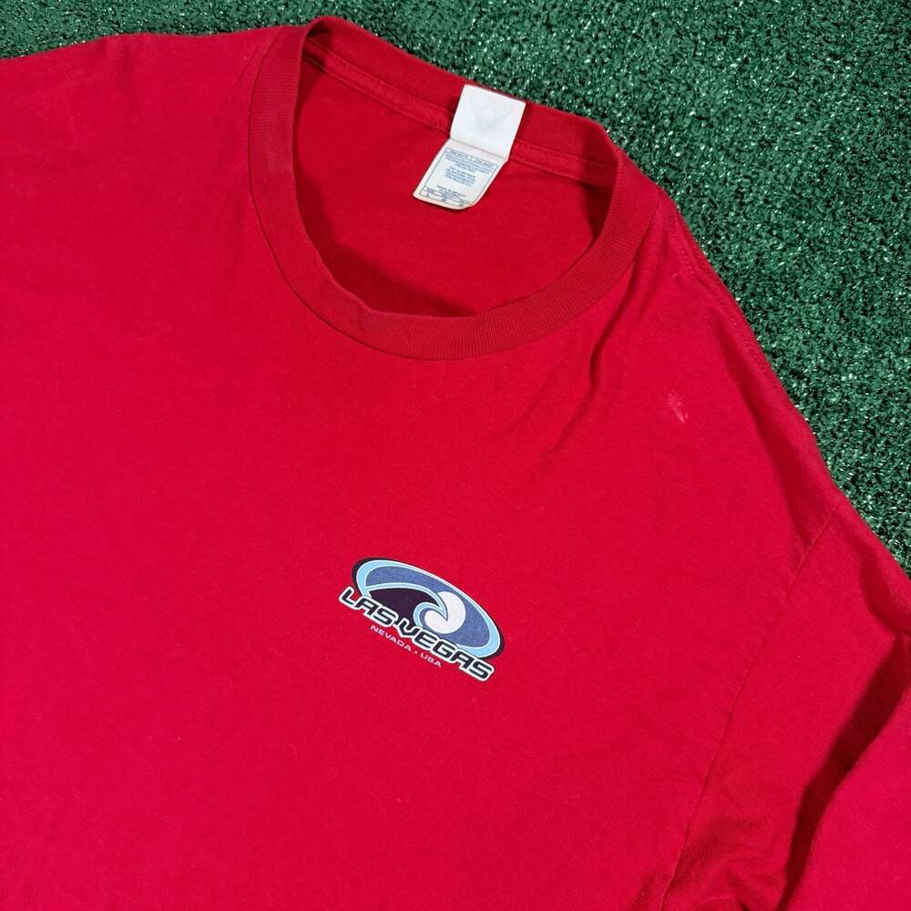 Y2K Red Las Vegas Long Sleeve T-Shirt Wave Logo Large - Picture 4 of 8